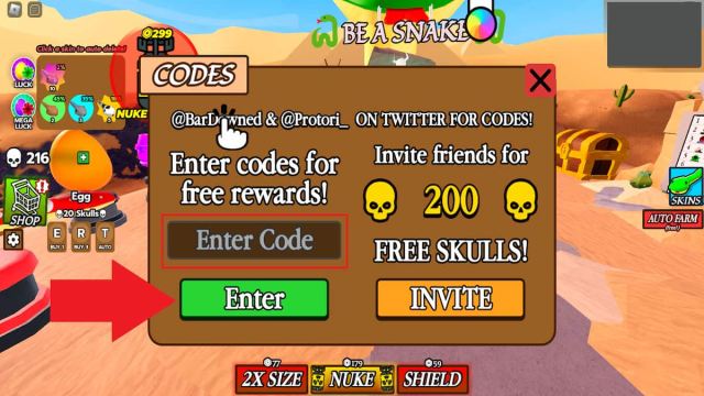 Be a Snake Codes Menu