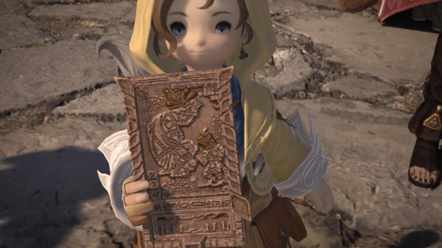 Krile and a tablet in Final Fantasy XIV Dawntrail