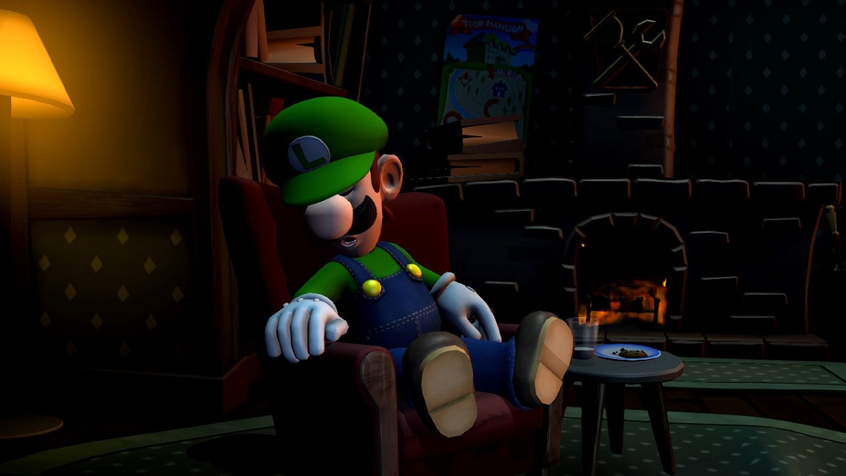 Luigi's Mansion 2 HD Luigi sleeping in a chair