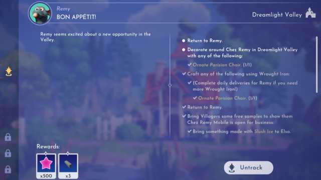 Disney Dreamlight Valley Wrought Iron as a Bon Appetit quest reward