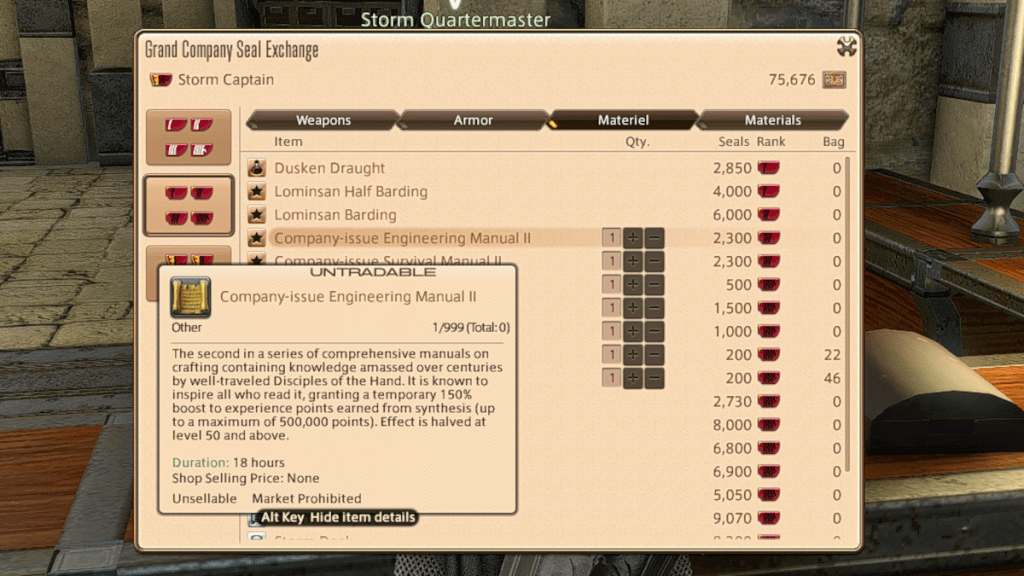 Company-issue Engineering Manual II in Final Fantasy XIV