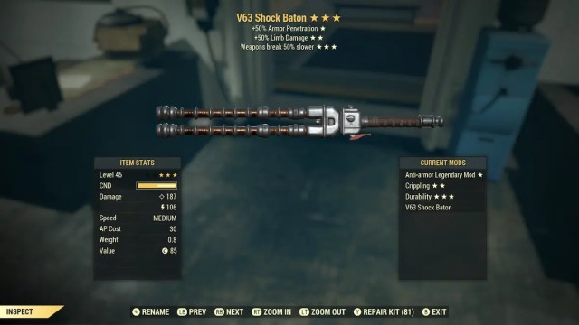 fallout 76 v63 shock baton weapon