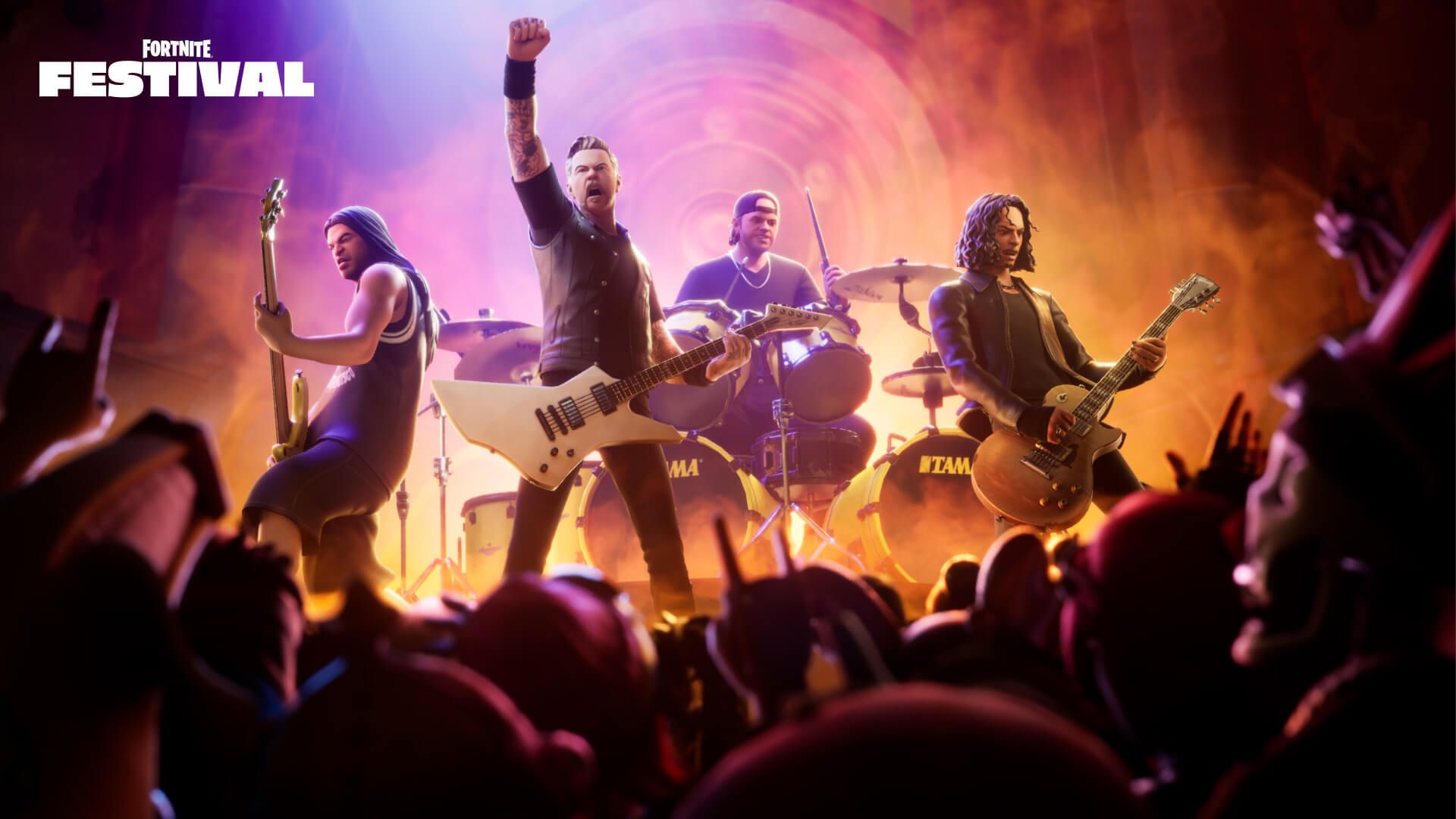 Metallica performing on the Fortnite Battle Stage