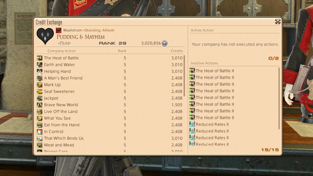 Free Company Actions available in Final Fantasy XIV