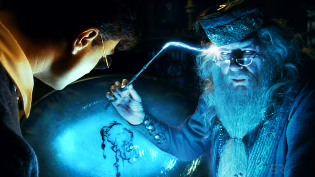 Harry and Dumbledore extracting memories for the Pensieve