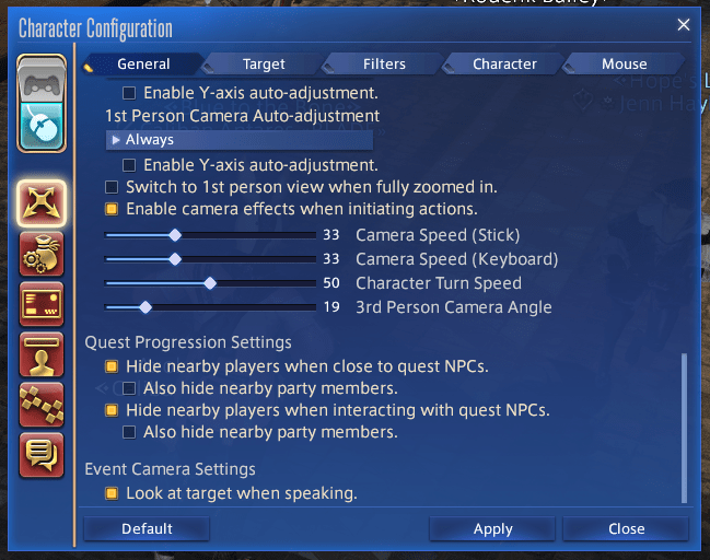 How to hide nearby players in FFXIV