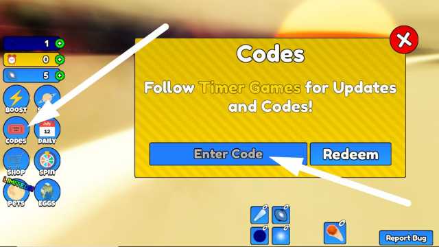 How to redeem codes in Eat The Universe Simulator