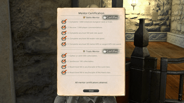 Mentor requirements in Final Fantasy XIV