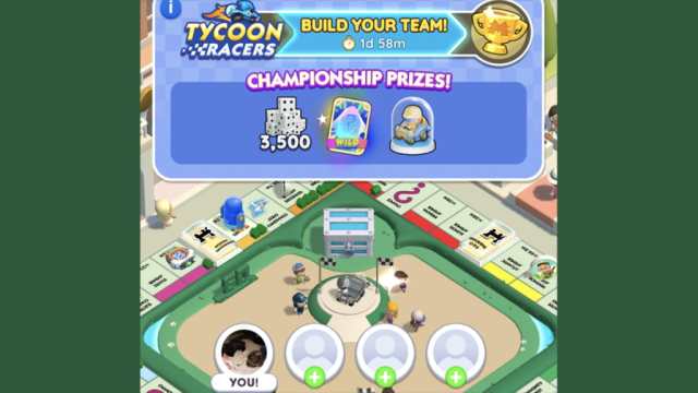 Monopoly GO Tycoon Racers team selection screen