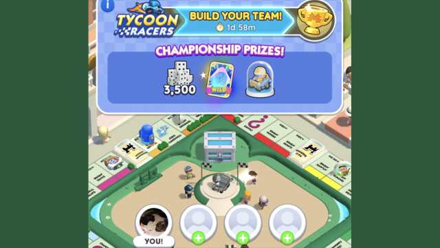 Monopoly GO Tycoon Racers team selection screen
