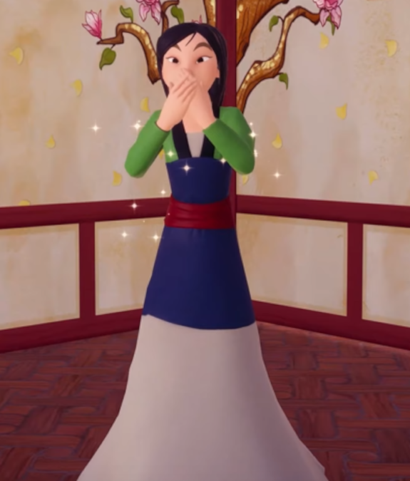 Mulan's green Hanfu Dream Style available from the Majesty and Magnolias Star Path event in Disney Dreamlight Valley