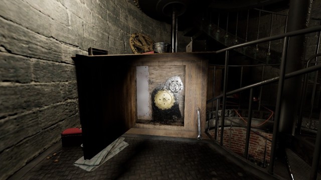 Phasmophobia: an open cupboard in Point Hope has a cog inside it.