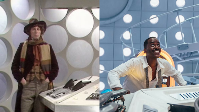 The TARDIS back in 1975 and in 2024 in Doctor Who