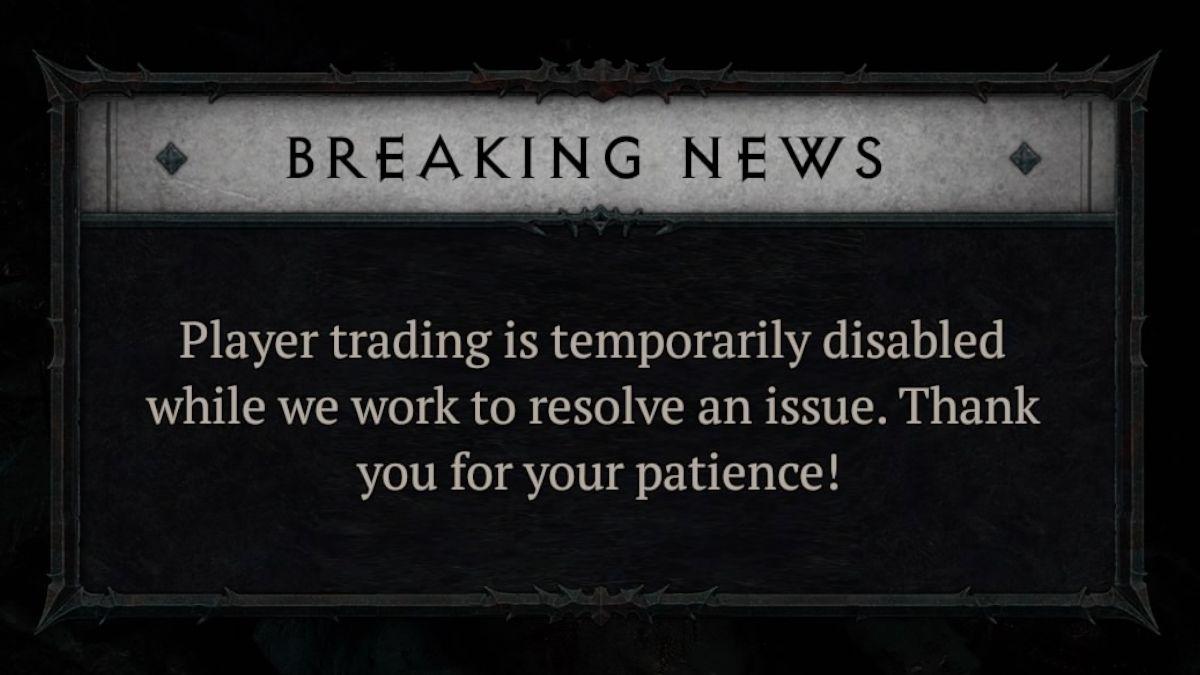 Trading disabled in Diablo 4