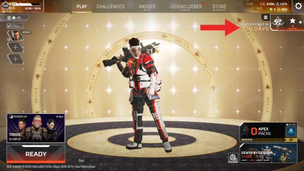 an image of Apex Legends Season 25 home screen with the days left on the right