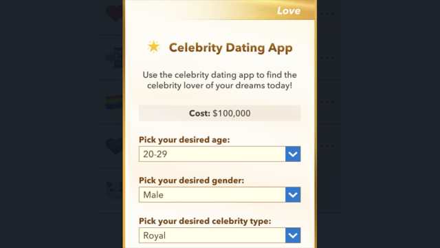 BitLife royal in celebrity dating app