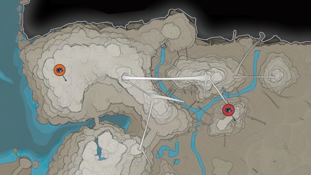 Sam Ore locations marked on a map of Dune Desert in Satisfactory.