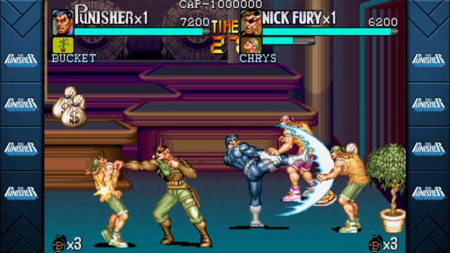 The Punisher kicks a dude in the Marvel vs. Capcom Fighting Collection.