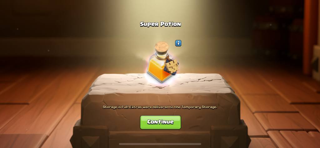 A screenshot of getting a Super Potion from a Treasure Chest in Clash of Clans.