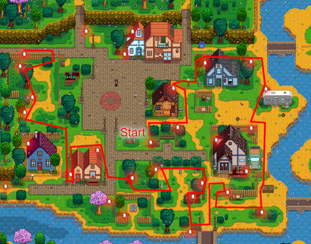 The best route for the Egg Hunt during even years in Stardew Valley