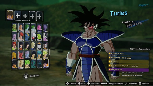 Turles, as shown in the Dragon Ball Sparking Zero character selection screen.