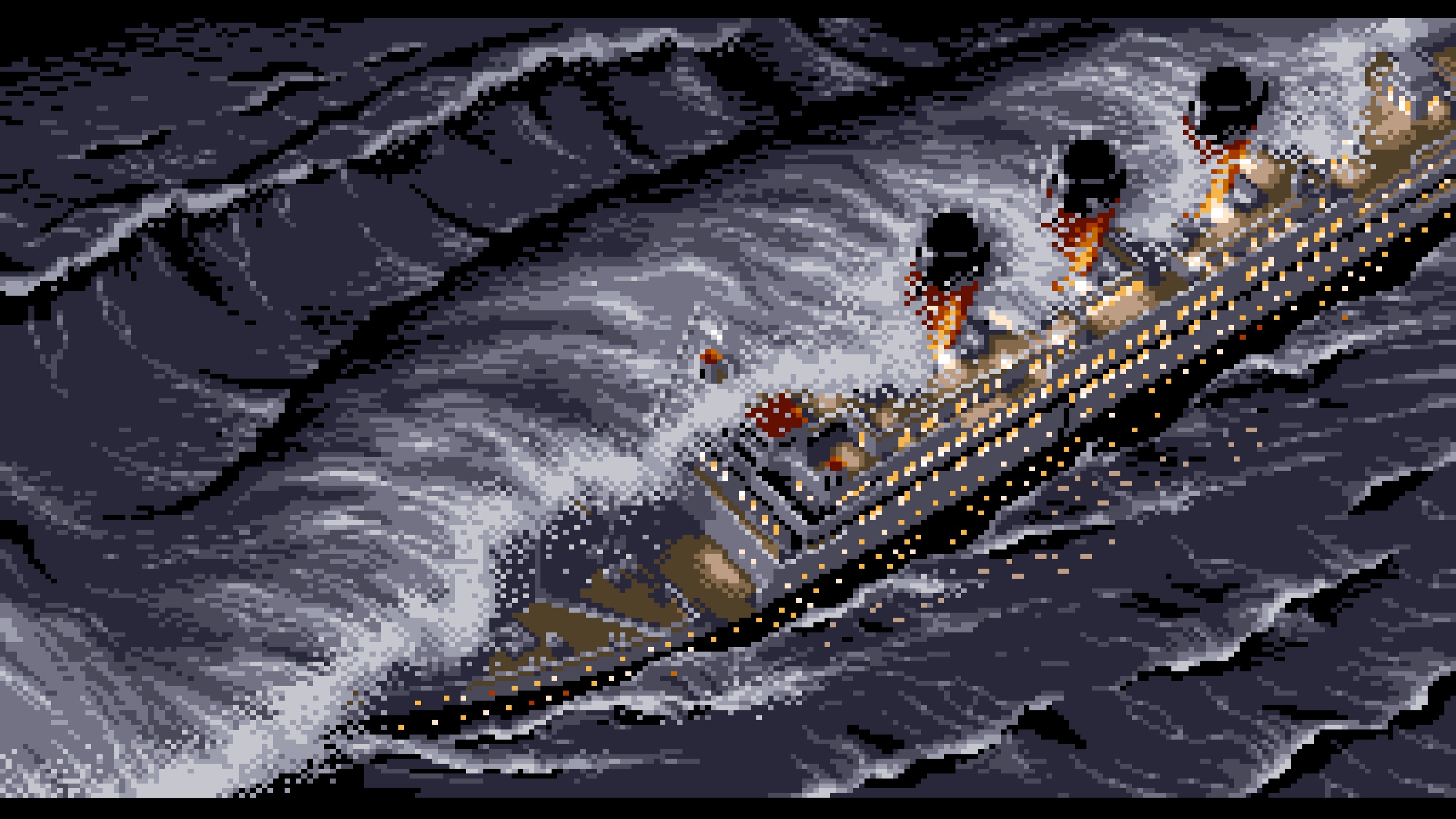 S.O.S. luxury liner getting capsized by a rogue wave.