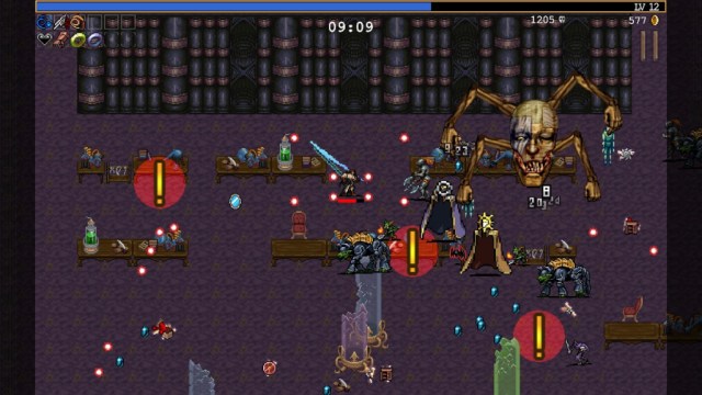 Vampire Survivors Ode to Castlevania fighting the Puppet Master