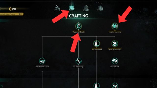 The Memetic Specializations required for Leftover production in Once Human, highlighted by arrows.