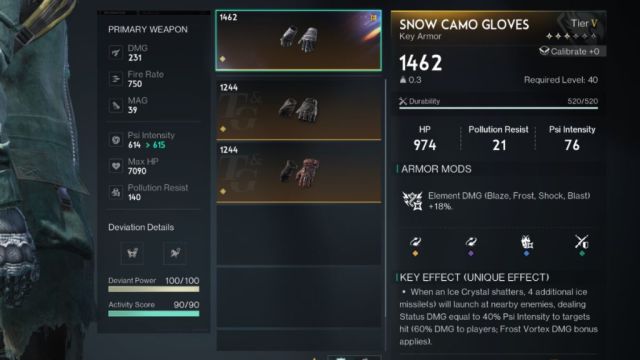 The Snow Camo Gloves, key armor for the Silent Anabasis Frost Vortex build.