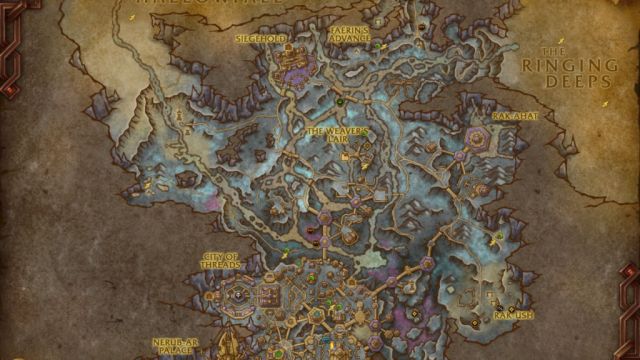 A map showing specific locations in green