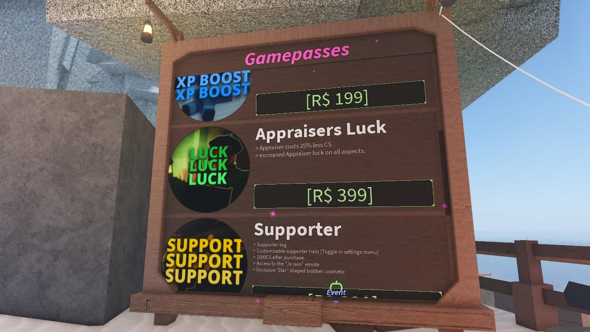 Appraisers Luck gamepass purchase screen in Fisch Roblox