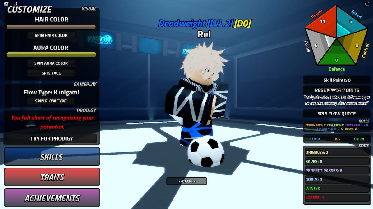 Customization menu in Vision Roblox experience