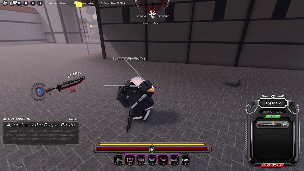 Player doing a apprehend pirate mission in Paradox Roblox experience