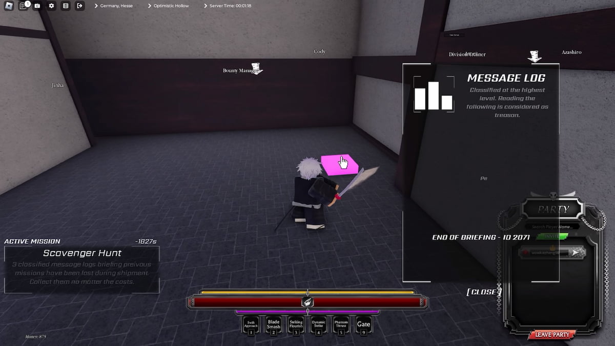 Player doing a scavenger hunt mission in Paradox Roblox experience