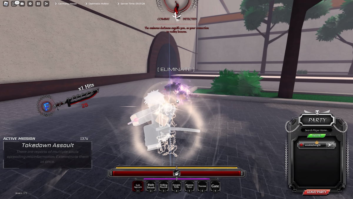 Player doing a takedown assault mission in Paradox Roblox experience