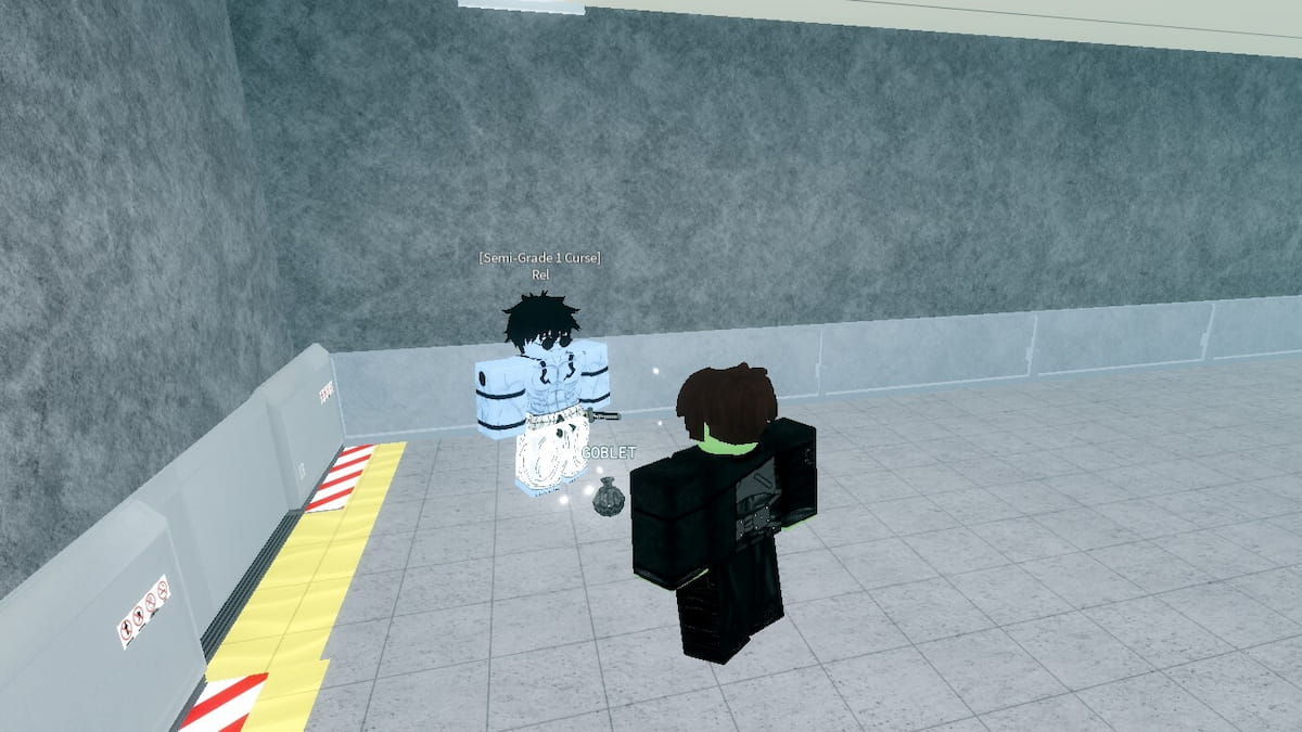 Two players trading a goblet in the Sorcery Roblox experience