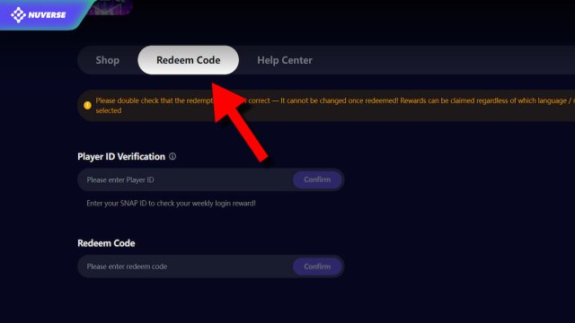 Screenshot of the Marvel Snap code redemption site.