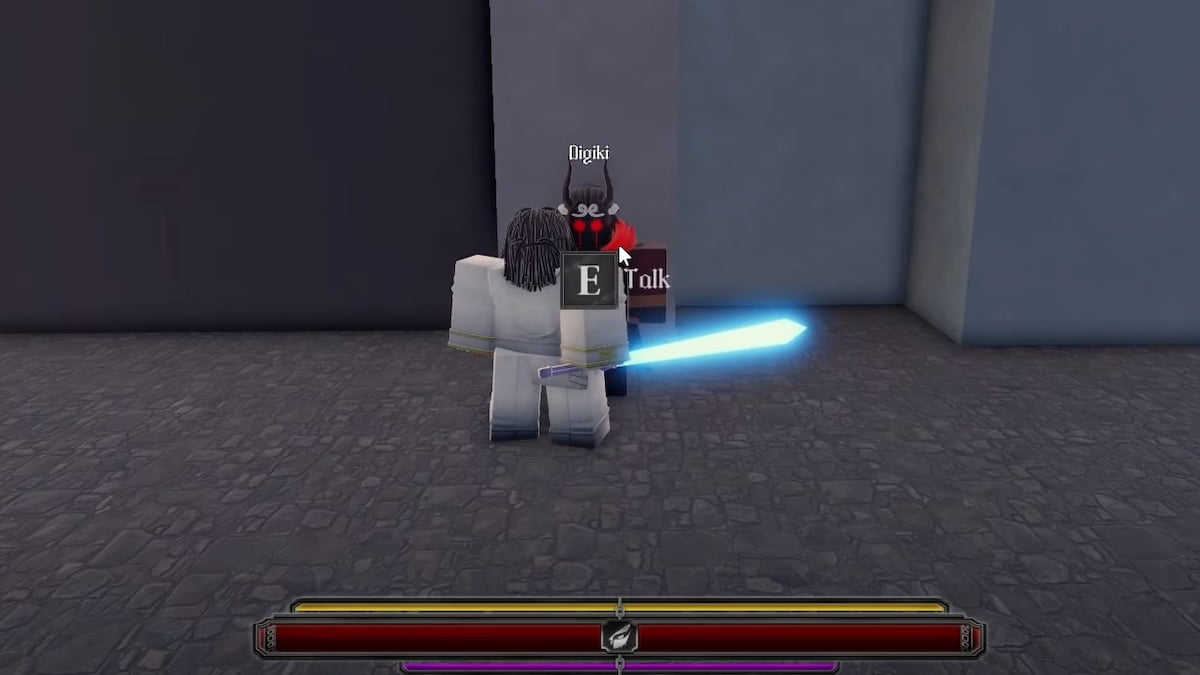 Quincy standing next to the Digiki NPC in the Paradox Roblox experience