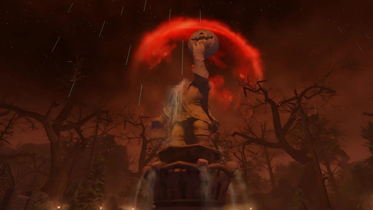 The Headless Horseman statue in The Haunt hub on Roblox