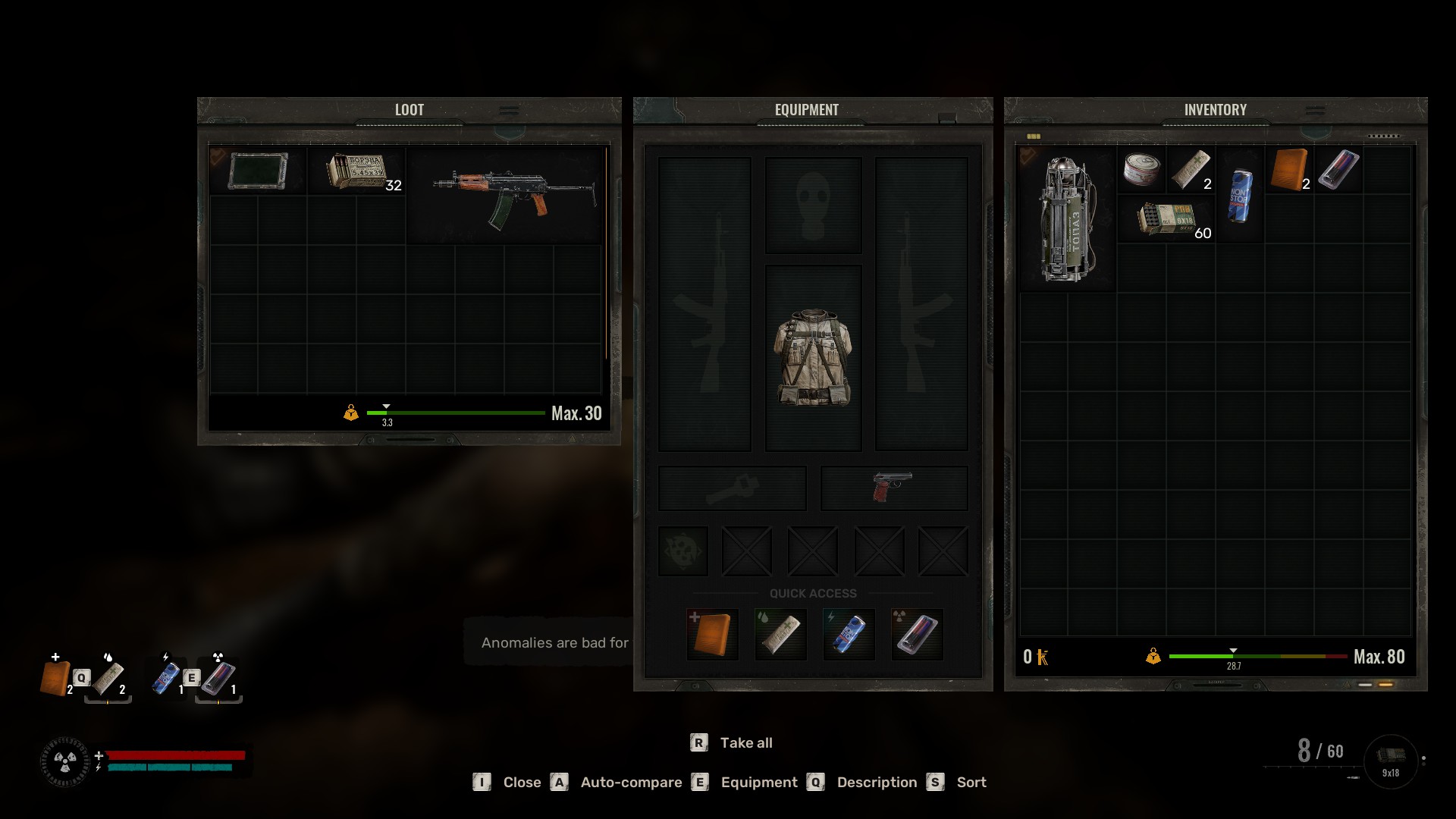 An image of inventory in Stalker 2