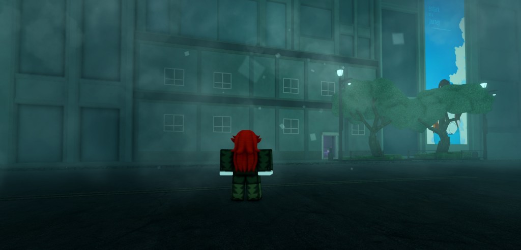 A chracter is standing outside looking at the entrance to Helter Skelter in GHOUL://RE