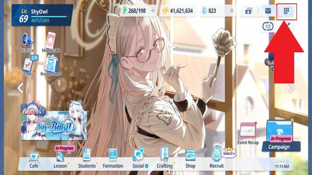 How to redeem Blue Archive codes step 1