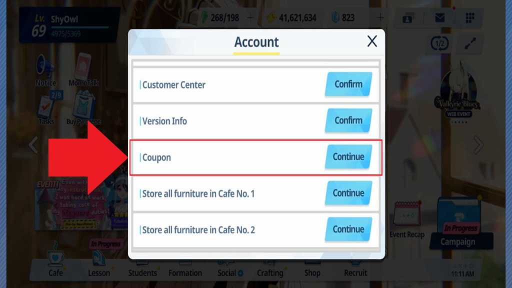 How to redeem Blue Archive codes step 3