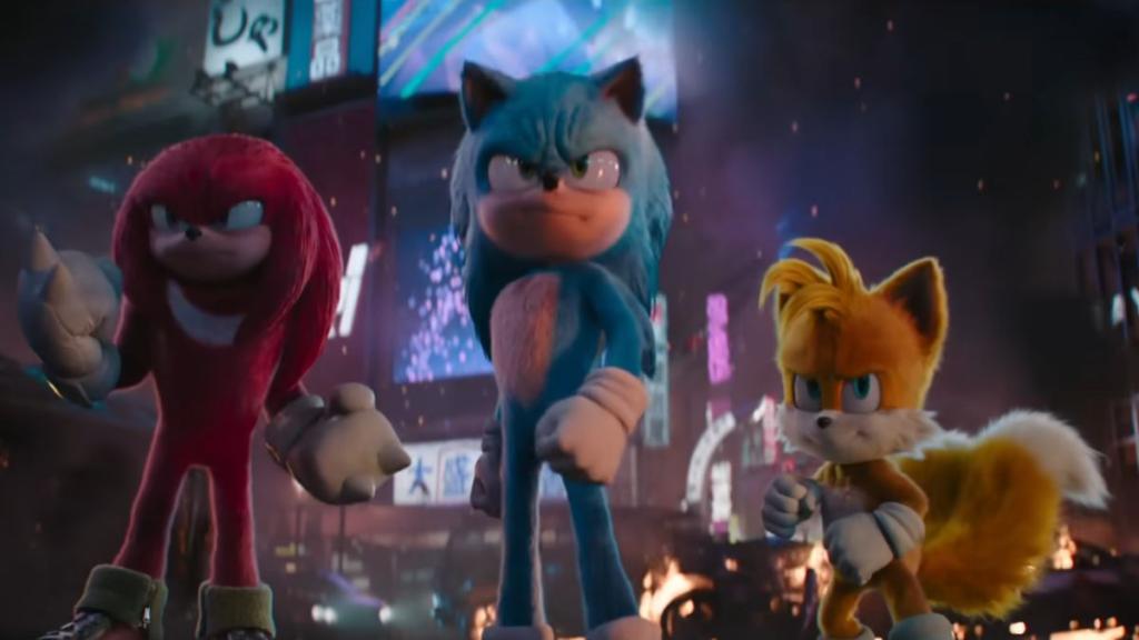 Sonic, Tails and Knuckles confront Shadow in Sonic the Hedgehog 3.