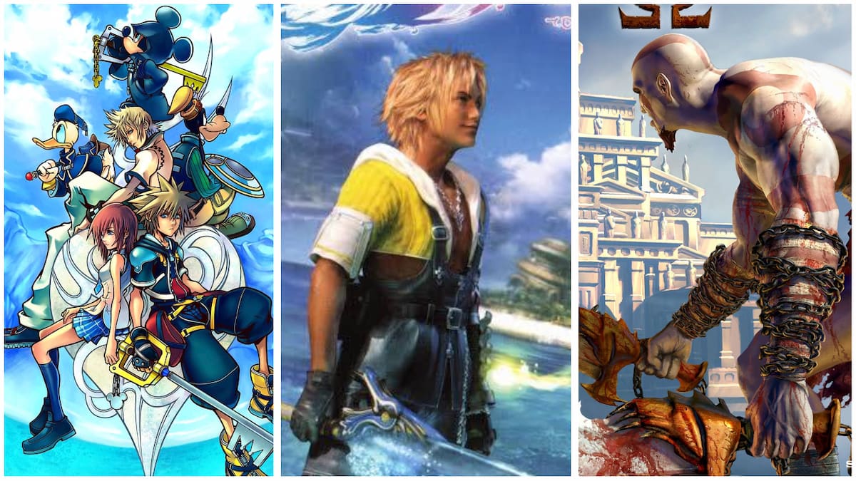 Covers for Kingdom Hearts 2, Final Fantasy X, and God of War
