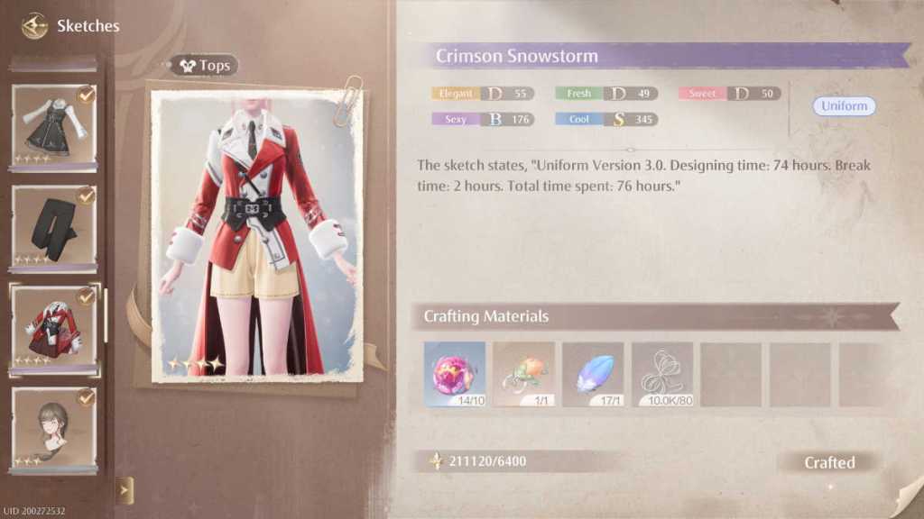 Crimson Snowstorm Sketch in Infinity Nikki