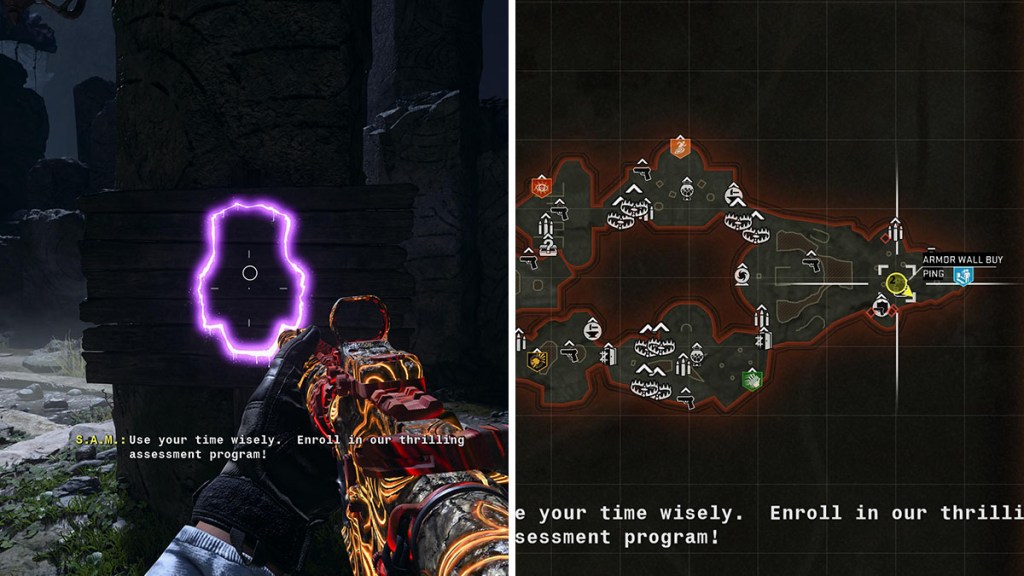 The location of the purple armor vest in Black Ops 6 The Tomb.