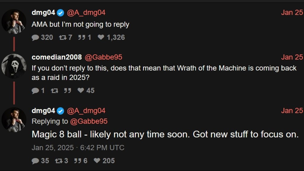 A screencap of dmg04's comment on Wrath of the Machine over at X Cancelled.