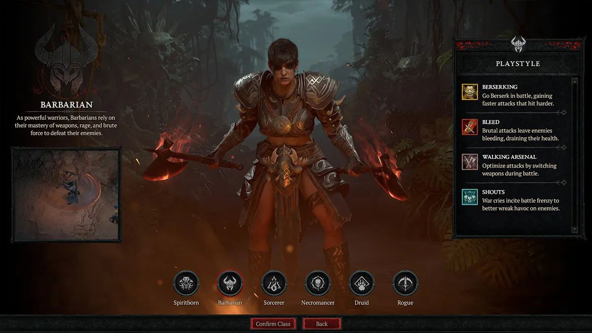 Diablo 4 Barbarian Class Selection screen