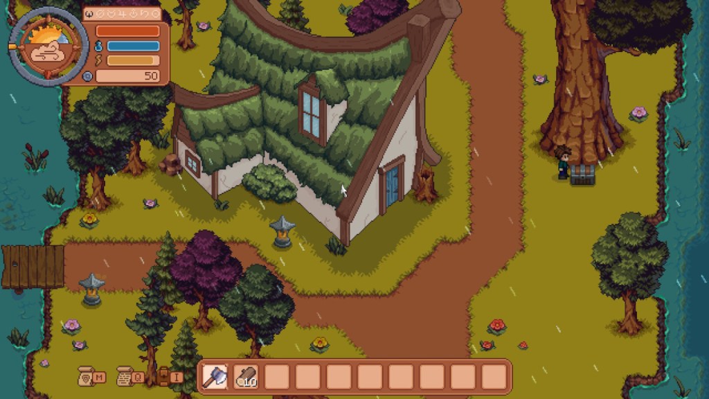 Opening the chest with the axe in Dreaming Isles.